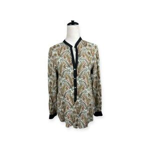 Zara paisley print long sleeve tunic top with black contrast size large